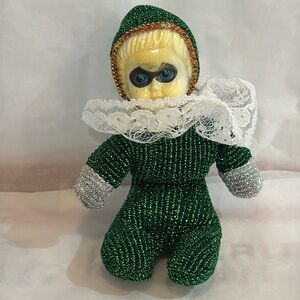 Vintage Green Pierrot Clown Doll Ornament